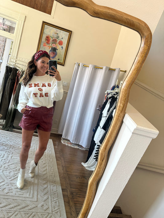 Burgundy Leather Shorts